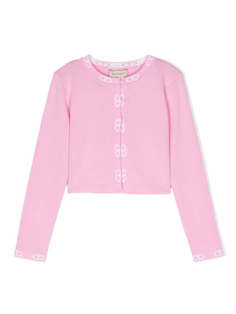 TWINSET Kids Cropped-Cardigan mit Logo-Besatz - Rosa von TWINSET Kids