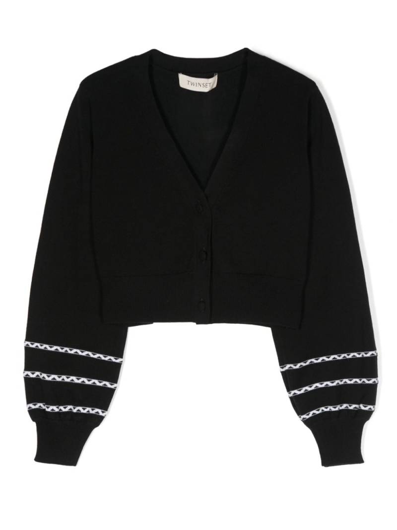 TWINSET Kids Gestreifter Cardigan mit Logo-Schild - Schwarz von TWINSET Kids