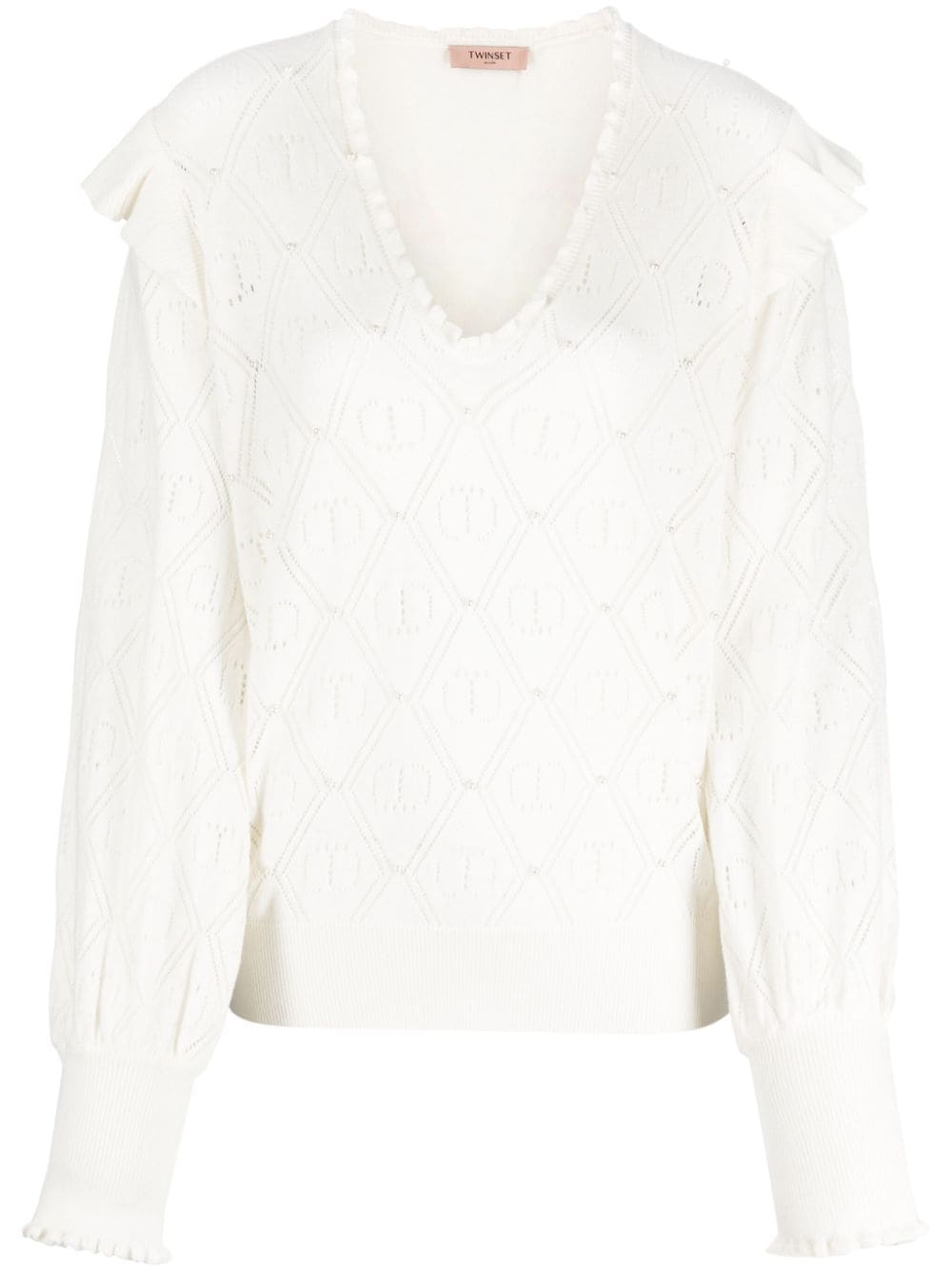TWINSET Verzierter Pullover mit Oval T-Muster - Weiß von TWINSET