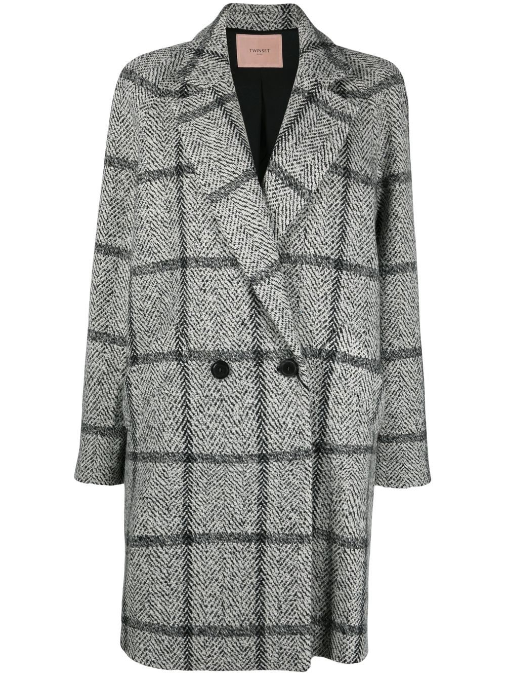 TWINSET Doppelreihiger Mantel mit Karo - Schwarz von TWINSET