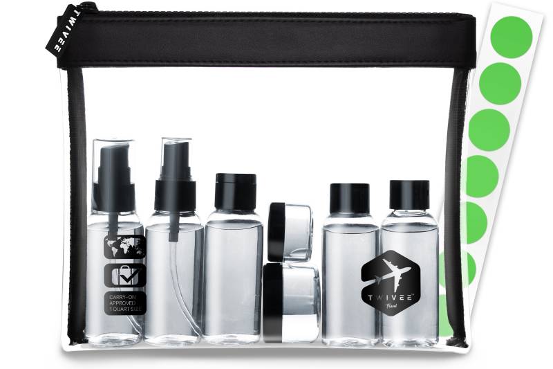 Twivee - Kulturbeutel Transparent Mit Reiseflaschen-Set 1 Liter Reiseset Unisex Travel Set Handgepäck Flüssigkeiten von TWIVEE