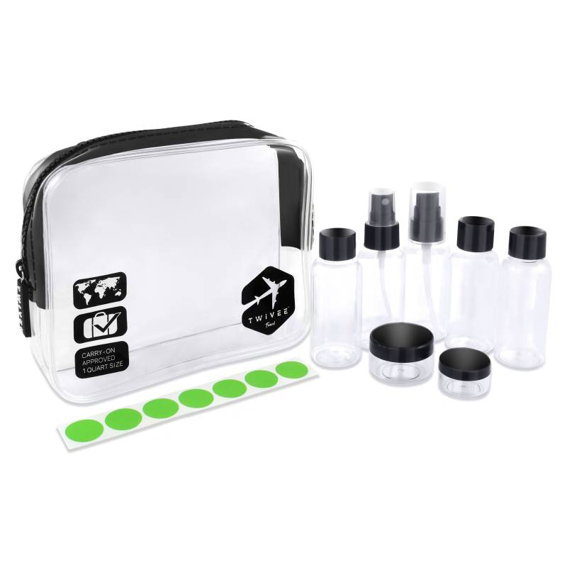 Twivee - Transparenter Kulturbeutel Mit Reiseflaschenset 1 Liter Transparent Unisex Weiß, Schwarz, Pink Und Türkis Tsa Konform von TWIVEE