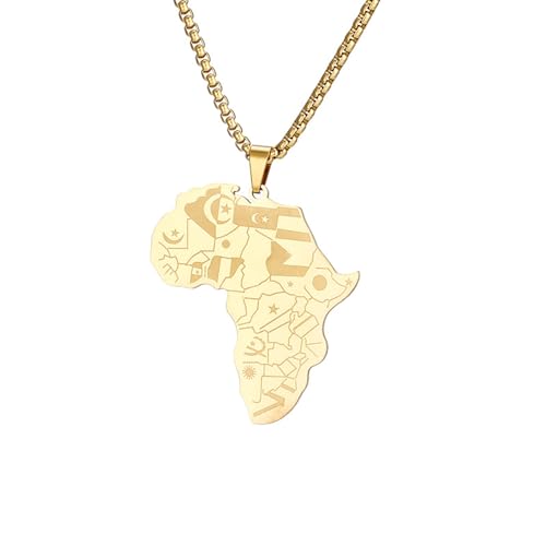 TWOMEM Halskette Anhänger Europäische und amerikanische Retro-Hip-Hop-Afrika-Kartenform-Halskette, Herren- und Damen-Hip-Hop-Halskette mit Tier-Elefant-Anhänger Geburtstag Party Geschenk von TWOMEM