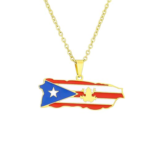 TWOMEM Halskette Anhänger Retro-Öl tropfende Halskette mit Puerto Rico-Karte und Flaggen-Anhänger. Neue Accessoires für Männer und Frauen Geburtstag Party Geschenk von TWOMEM
