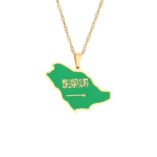 TWOMEM Halskette Anhänger Saudi-Arabien-Karte und Flagge-Anhänger-Halskette, nahöstliches Schmuckzubehör für Männer und Frauen Geburtstag Party Geschenk von TWOMEM