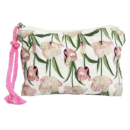 TWOYOMN Kosmetiktasche für Damen, großes Fassungsvermögen, große Reise-Canvas-Organizer-Werkzeugtasche für Frauen, S-rosa Tulpe, Small von TWOYOMN