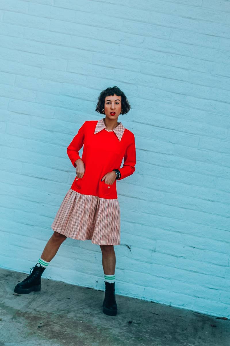 Vintage 60Er Jahre Mod Micro Mini Kleid Mit Schachbrettmuster Und Dolchkragen; Twiggy Dropwaist Retro Checkerboard Falten Stricken von TWRECKSVINTAGE
