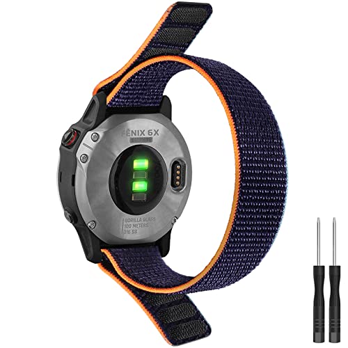 TWRQA 26 mm Schlaufen-Nylonband für Fenix 6X / Fenix 5X / Fenix 7X, ultraleichtes, schnell trocknendes Uhrenarmband für Garmin Fenix 6X Pro/Sapphire, Descent Mk1, Achat von TWRQA