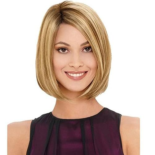 Gerade Kurze Bob,Perücke Blond Kurz Bob Frauen Kurzhaarperücke Damen,Natuaral Synthetische Perücken mit Dunklem Ansatz,Blonde Highlighter Frauen Lace Front Wig tiefe Mittelteil für Tägliche Cosplay von TWSOUL