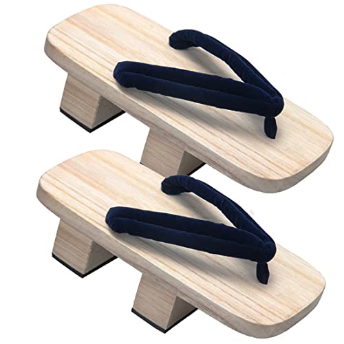 TWSTIV Herren Holz Clogs Geta Sandalen Japanische Traditionelle Schuhe mit Tabi Socken, Marineblau, 39.5 EU von TWSTIV