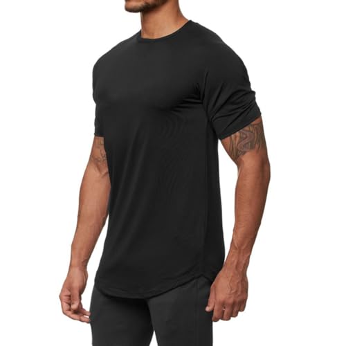 TX Apparel Herren Fitnessshirt mit verlängerter Saumlinie, Enganliegendes Sport-T-Shirt für Workout - BK-XXL von TX Apparel