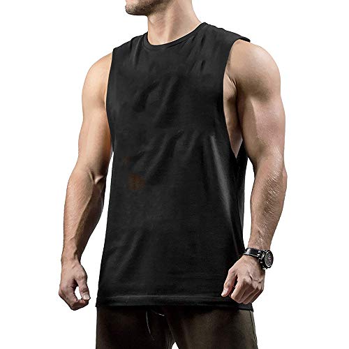 TX Apparel Herren Geschnittene Seitenteile Tanktop Kleine Öffnung Baumwolle Bodybuilding T-Shirts BK-M von TX Apparel