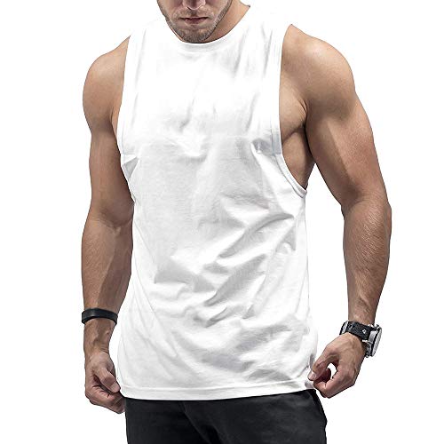 TX Apparel Herren Geschnittene Seitenteile Tanktop Kleine Öffnung Baumwolle Bodybuilding T-Shirts WT-L von TX Apparel