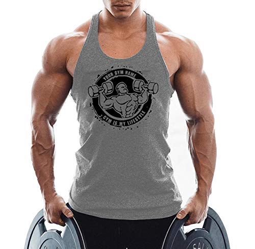 TX Apparel Herren Gym Tank Tops Muscle Cut Stringer Bodybuilding Workout Ärmellose T-Shirts-GY-L von TX Apparel