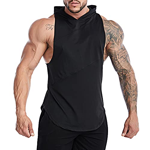 TX Apparel Herren Muscle Ärmellose Hoodie Dry Fit Kapuzenpullover Sleeveless Workout Shirts-BK-XXL von TX Apparel