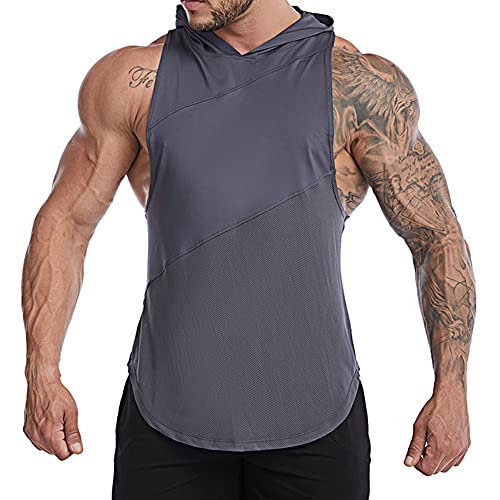 TX Apparel Herren Muscle Ärmellose Hoodie Dry Fit Kapuzenpullover Sleeveless Workout Shirts-GY-M von TX Apparel