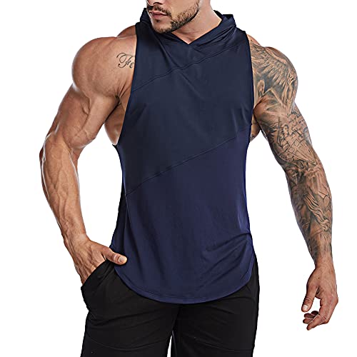 TX Apparel Herren Muscle Ärmellose Hoodie Dry Fit Kapuzenpullover Sleeveless Workout Shirts-NVBU-M von TX Apparel