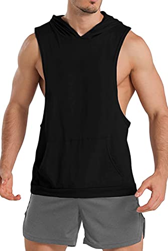 TX Apparel Herren Tank Top Ärmelloser Muskelshirt Workout Sport Fitness Hoodie Bodybuilding Muskel Kapuzen Tanktops-BK-L von TX Apparel