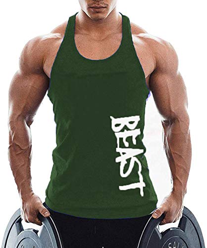 TX Apparel Herren Tanktop Beast Gym Stringer Shirt Baumwolle, Armeegrün, XL von TX Apparel
