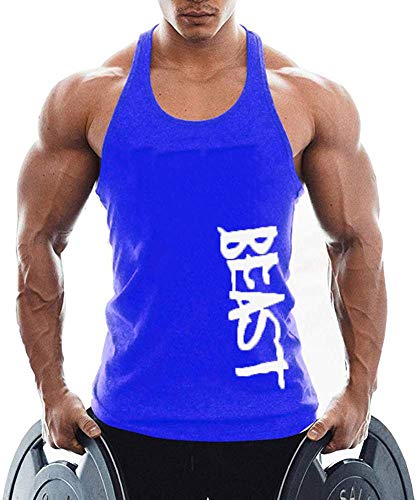 TX Apparel Herren Tanktop Beast Gym Stringer Shirt Baumwolle, Blau, XL von TX Apparel