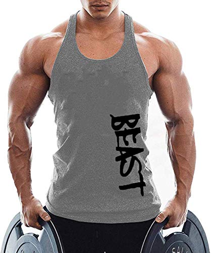 TX Apparel Herren Tanktop Beast Gym Stringer Shirt Baumwolle, Grau, XL von TX Apparel