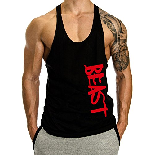 TX Apparel Herren Tanktop Beast Gym Stringer Shirt Baumwolle, Schwarz, S von TX Apparel