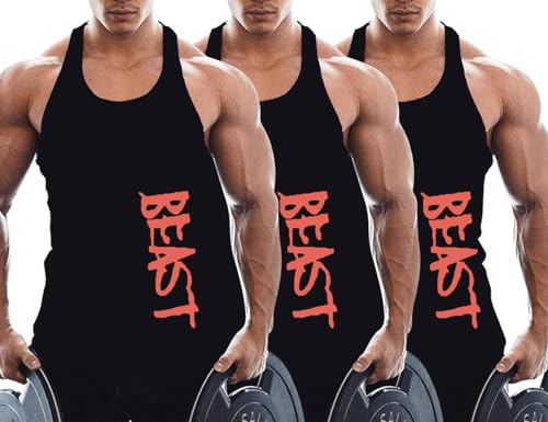 TX Apparel Herren Tanktop Beast Gym Stringer Shirt Baumwolle Black+Black+Black-L von TX Apparel