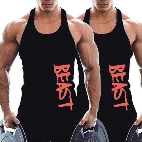 TX Apparel Herren Tanktop Beast Gym Stringer Shirt Baumwolle Black+Black-L von TX Apparel