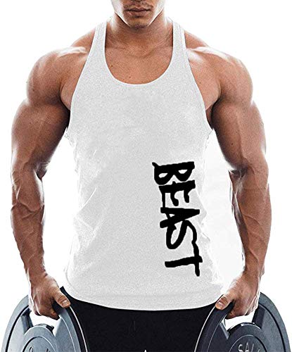 TX Apparel Herren Tanktop Beast Gym Stringer Shirt Baumwolle, Weiß, M von TX Apparel
