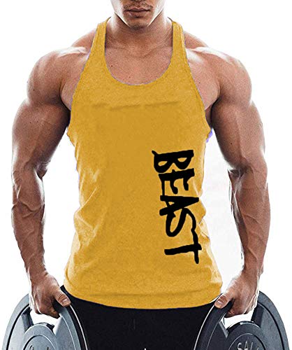 TX Apparel Herren Tanktop Beast Gym Stringer Shirt Baumwolle, Gelb, M von TX Apparel