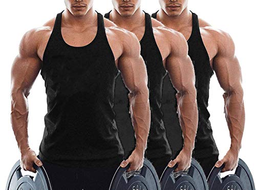 TX Apparel Herren Tanktop Fitness Stringer Gym Shirt Baumwolle (BK+BK+BK, L) von TX Apparel