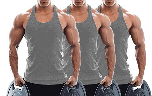 TX Apparel Herren Tanktop Fitness Stringer Gym Shirt Baumwolle (GY+GY+GY, S) von TX Apparel