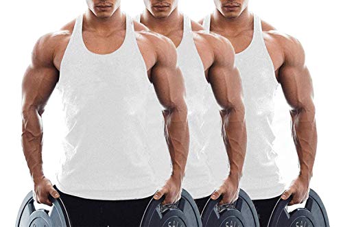 TX Apparel Herren Tanktop Fitness Stringer Gym Shirt Baumwolle (WT+WT+WT, M) von TX Apparel