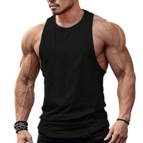 TX Apparel Herren Tanktop Fitness Stringer Low Cut Off rmellos Weste Bodybuilding T-Shirt Muskelshirt -BK-, XL, Schwarz von TX Apparel