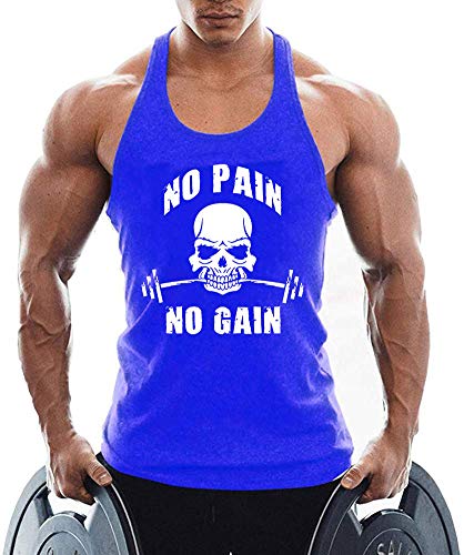 TX Apparel Herren Tanktop Fitness Stringer Schädel àrmellos Weste Gym Shirt Baumwolle, Blau, M von TX Apparel