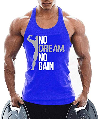 TX Apparel Herren Tanktop NO Dream NO GAIN Gym Stringer Shirt Baumwolle, Blau, L von TX Apparel