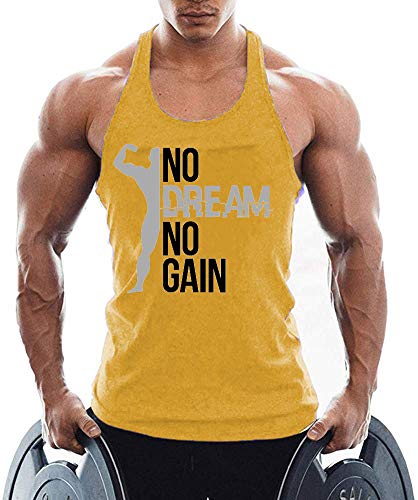 TX Apparel Herren Tanktop NO Dream NO GAIN Gym Stringer Shirt Baumwolle, Gelb, XL von TX Apparel