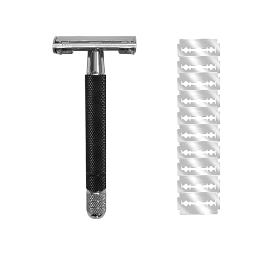 Wiederverwendbarer Doppelschneidiger Rasierhobel, klassischer Schmetterling mit Langem Griff Offener Sauberer Rasierer Männer Frauen mit 10 Klingen, Glatt, Umweltfreundlich von TXDKLUG