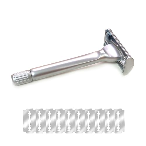 Wiederverwendbarer Doppelschneidiger Rasierhobel, klassischer Schmetterling mit Langem Griff Offener Sauberer Rasierer Männer Frauen mit 10 Klingen, Glatt, Umweltfreundlich von TXDKLUG