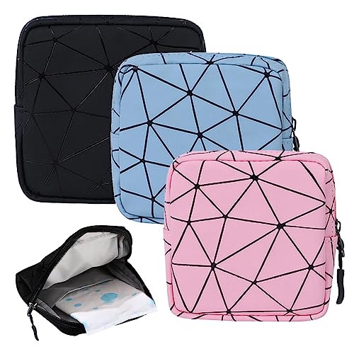 3 Stück Tampon Binden Aufbewahrung mit Reißverschluss Tampon Aufbewahrungstasche Wasserdicht Tragbare Kleine Kosmetiktasche Perioden Tasche für Damen Damenbinde Slipeinlagen Kosmetik(13x13CM) von TXErfolg