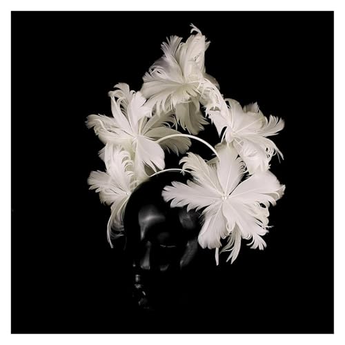Ausgefallenes Federblumen-Stirnband Fascinator Damenhut Kopfbedeckung Fashion Net Kopfschmuck for elegante Damen Chic Kopfschmuck Anlass(Beige) von TXLEAPEY