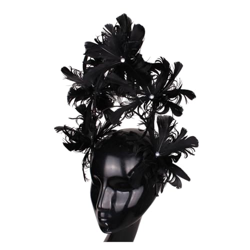 Ausgefallenes Federblumen-Stirnband Fascinator Damenhut Kopfbedeckung Fashion Net Kopfschmuck for elegante Damen Chic Kopfschmuck Anlass(Black) von TXLEAPEY