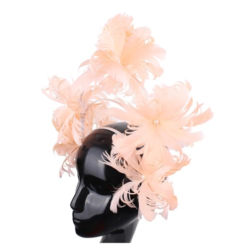 Ausgefallenes Federblumen-Stirnband Fascinator Damenhut Kopfbedeckung Fashion Net Kopfschmuck for elegante Damen Chic Kopfschmuck Anlass(Champagne) von TXLEAPEY