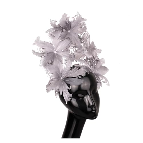 Ausgefallenes Federblumen-Stirnband Fascinator Damenhut Kopfbedeckung Fashion Net Kopfschmuck for elegante Damen Chic Kopfschmuck Anlass(GRAY) von TXLEAPEY