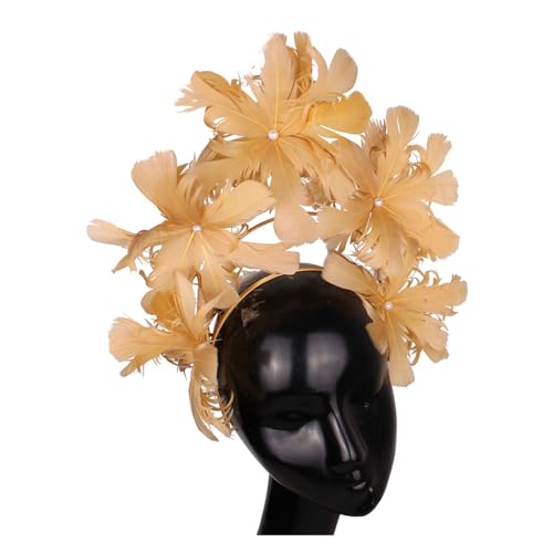 Ausgefallenes Federblumen-Stirnband Fascinator Damenhut Kopfbedeckung Fashion Net Kopfschmuck for elegante Damen Chic Kopfschmuck Anlass(Gold) von TXLEAPEY