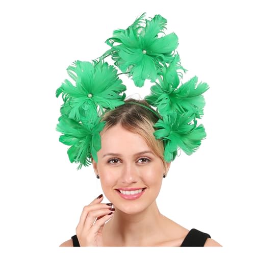 Ausgefallenes Federblumen-Stirnband Fascinator Damenhut Kopfbedeckung Fashion Net Kopfschmuck for elegante Damen Chic Kopfschmuck Anlass(Green) von TXLEAPEY