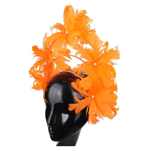 Ausgefallenes Federblumen-Stirnband Fascinator Damenhut Kopfbedeckung Fashion Net Kopfschmuck for elegante Damen Chic Kopfschmuck Anlass(Orange) von TXLEAPEY