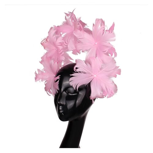 Ausgefallenes Federblumen-Stirnband Fascinator Damenhut Kopfbedeckung Fashion Net Kopfschmuck for elegante Damen Chic Kopfschmuck Anlass(Pink) von TXLEAPEY
