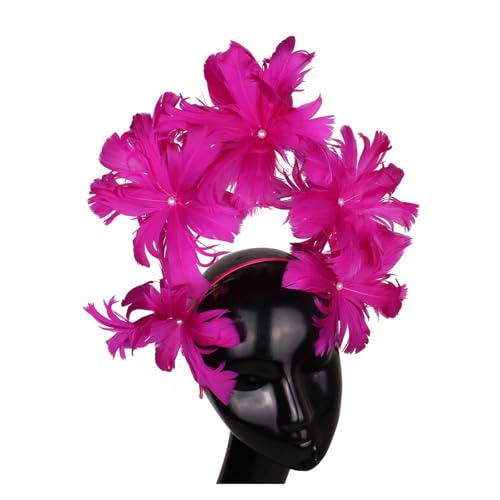 Ausgefallenes Federblumen-Stirnband Fascinator Damenhut Kopfbedeckung Fashion Net Kopfschmuck for elegante Damen Chic Kopfschmuck Anlass(Rose Red) von TXLEAPEY
