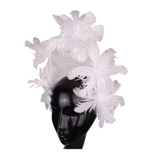 Ausgefallenes Federblumen-Stirnband Fascinator Damenhut Kopfbedeckung Fashion Net Kopfschmuck for elegante Damen Chic Kopfschmuck Anlass(WHITE) von TXLEAPEY